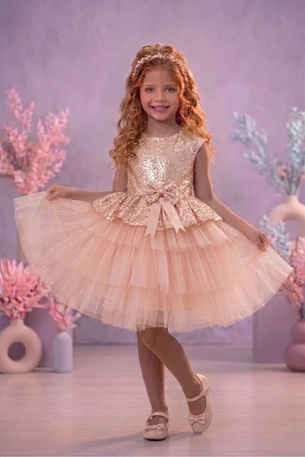 Детское платье для девочек с блестками Birthday Delfini Kids, Salmon