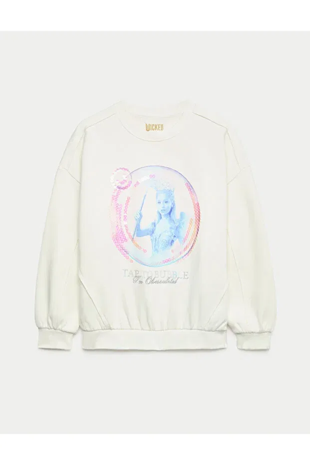 Детские свитшот для девочек с принтом Cotton Blend Wicked Graphic Printed Sweatshirts Marks & Spencer, Nude Color