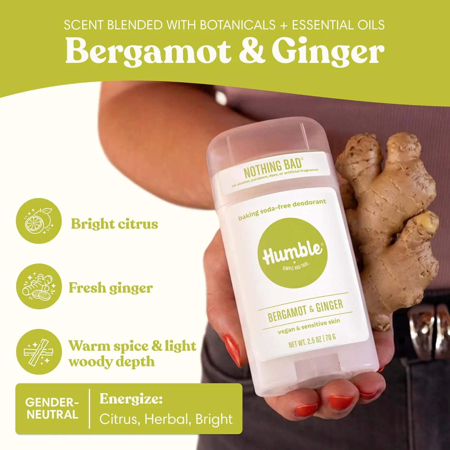 Дезодорант стик Bergamot and Ginger, HUMBLE BRANDS, 75 мл Humble Simple And True. — фото 4
