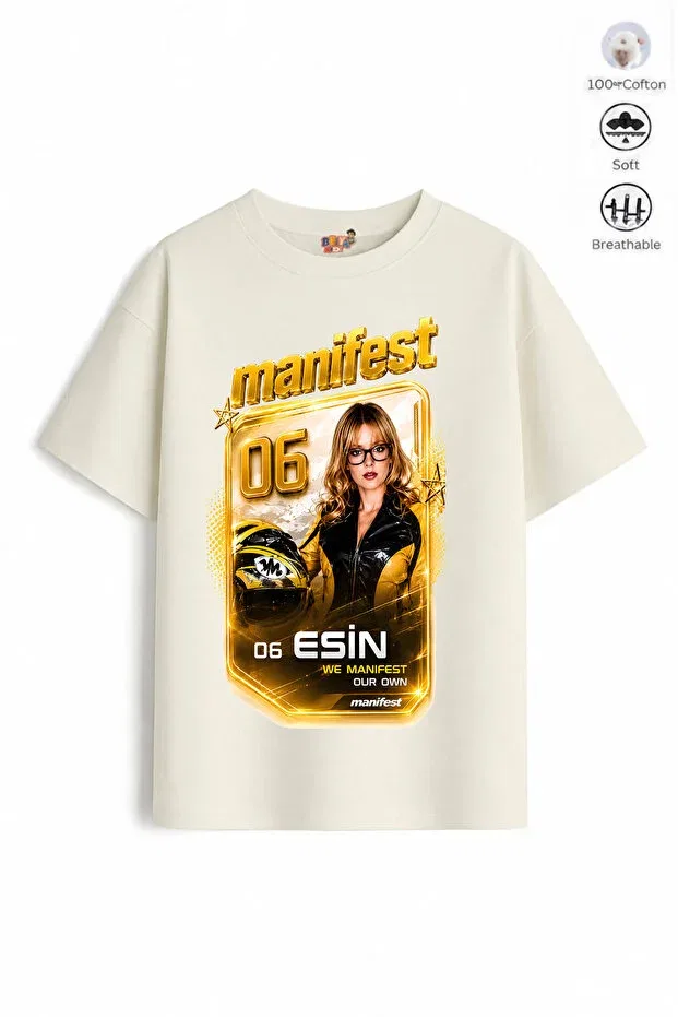 Детская футболка оверсайз с принтом Mani Esin Design3 Belya Kids Wear, Ecru Dark