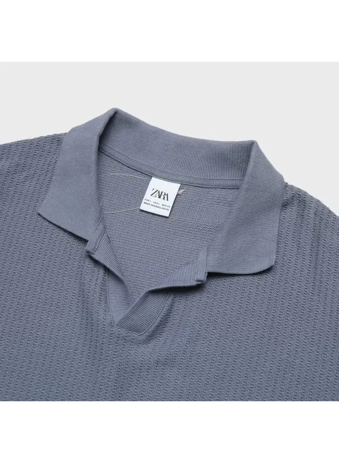 Поло мужское классическое с коротким рукавом Zara, голубой — фото 4