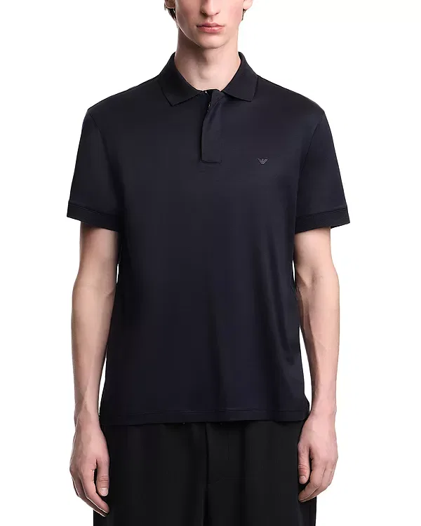 Мужская рубашка поло с застежкой-молнией Regular fit zip polo shirt Emporio Armani, Navy Blue
