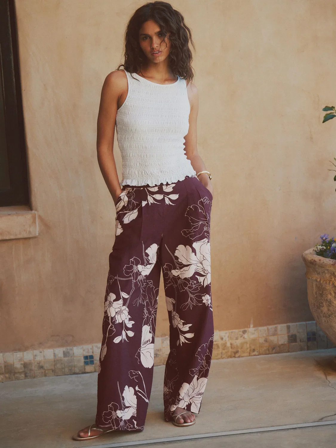 Широкие брюки с цветочным принтом Next, Burgundy Red/Cream Floral