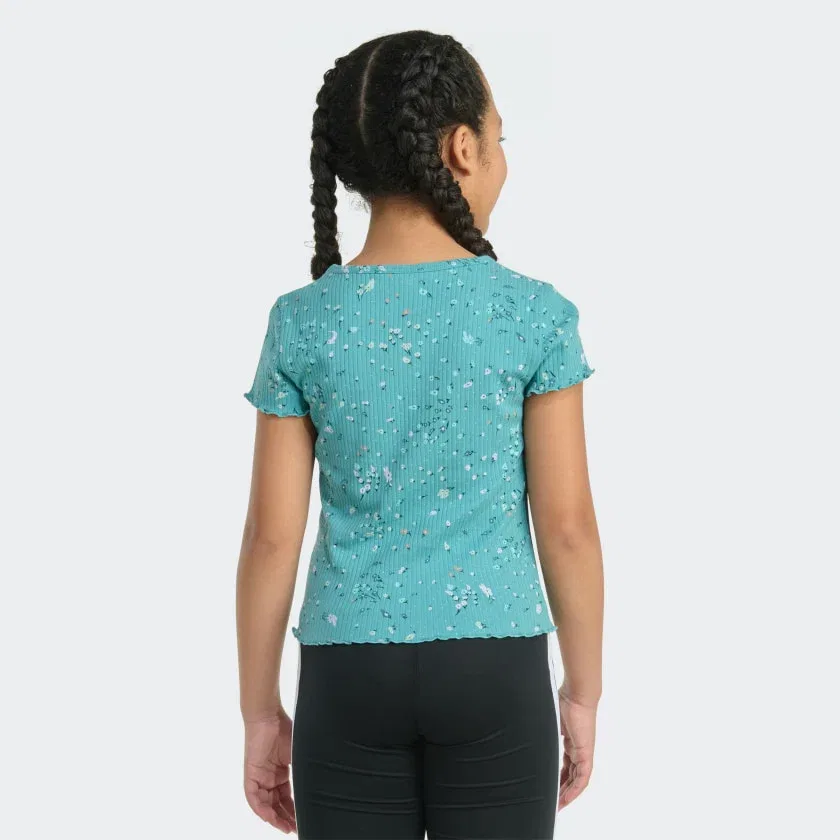 Детская футболка с коротким рукавом и цветочным принтом adidas, Teal Dust — фото 2