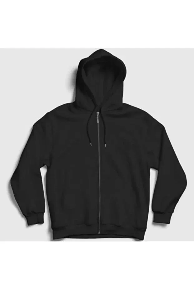Детское худи для девочек с капюшоном Unisex black navy blue hooded zippered single color winter sweat (with ruffle inside) Generic Brands, Black — фото 2