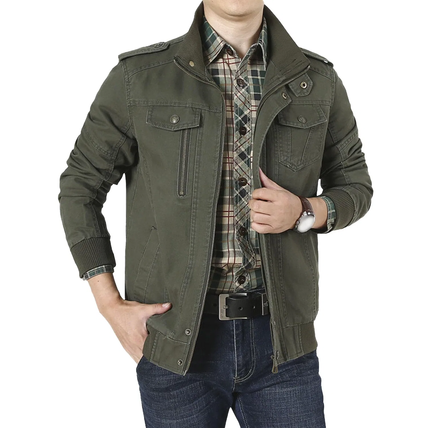 Мужская куртка из легкого хлопка с принтом Military Jacket, army green — фото 2