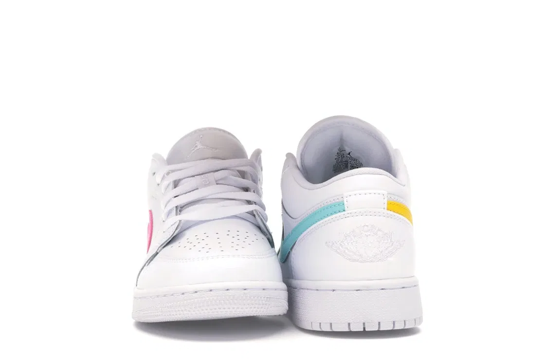 Детские кроссовки для мальчиков и девочек низкие Jordan 1 Low, White/White/Neon — фото 2