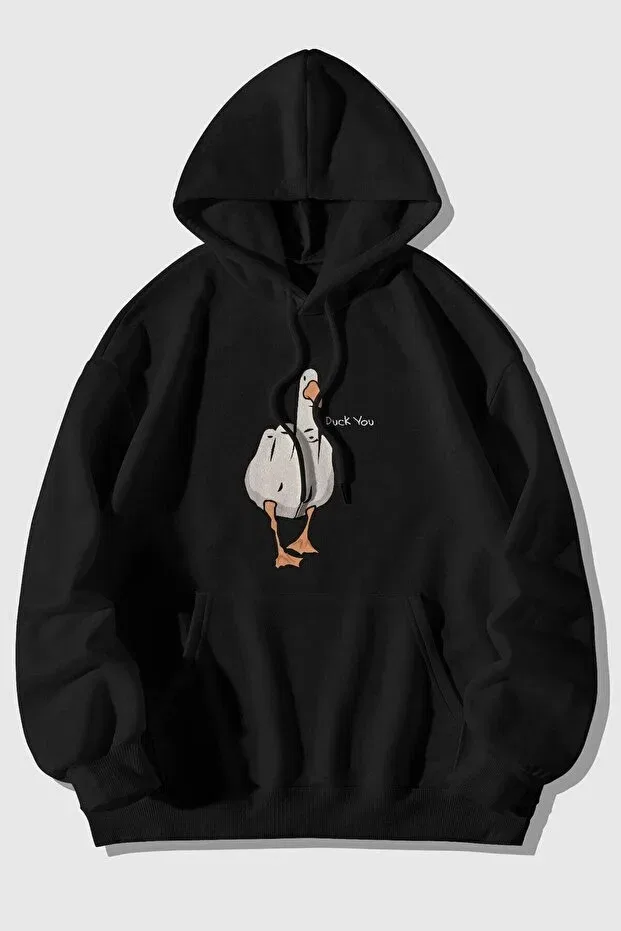 Детское худи для девочек с принтом Cute Duck Design The Baski, Black
