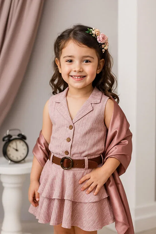 Детский комплект из жилета и юбки-платья для девочек хлопковый Tinytrends, Pink