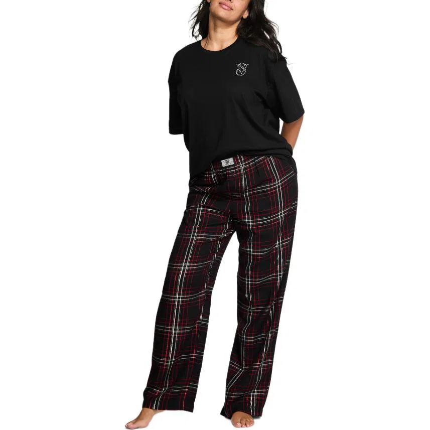 Женская пижама с принтом в клетку Victoria's Secret, Set (Black+Red Plaid)
