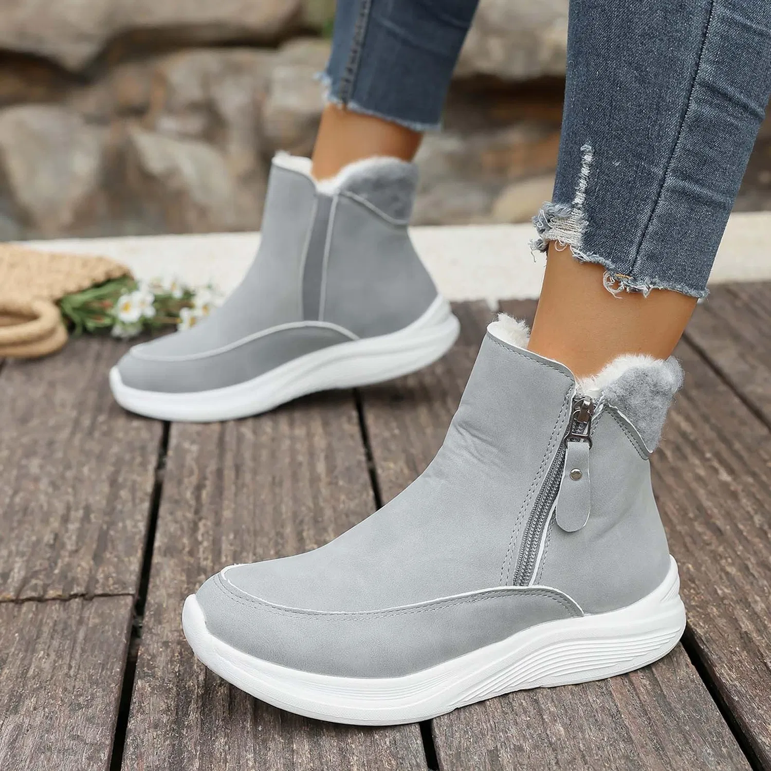 Детские зимние ботинки для девочек на молнии EODJXIO, Light Grigio — фото 4