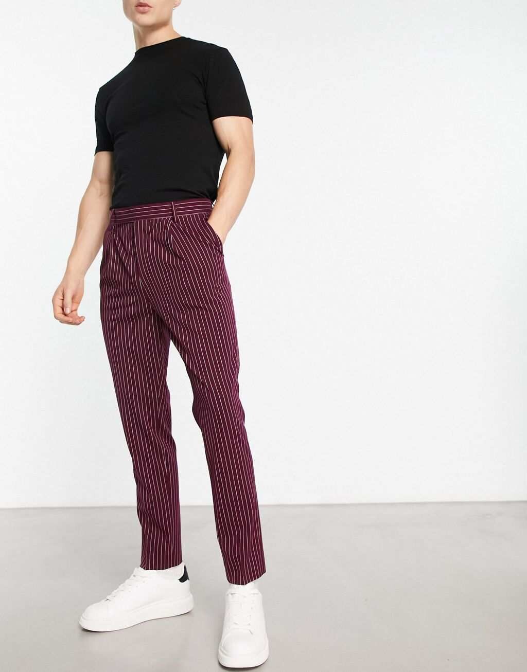 

Бордовые элегантные брюки зауженного кроя в полоску ASOS DESIGN, Красный, Бордовые элегантные брюки зауженного кроя в полоску ASOS DESIGN
