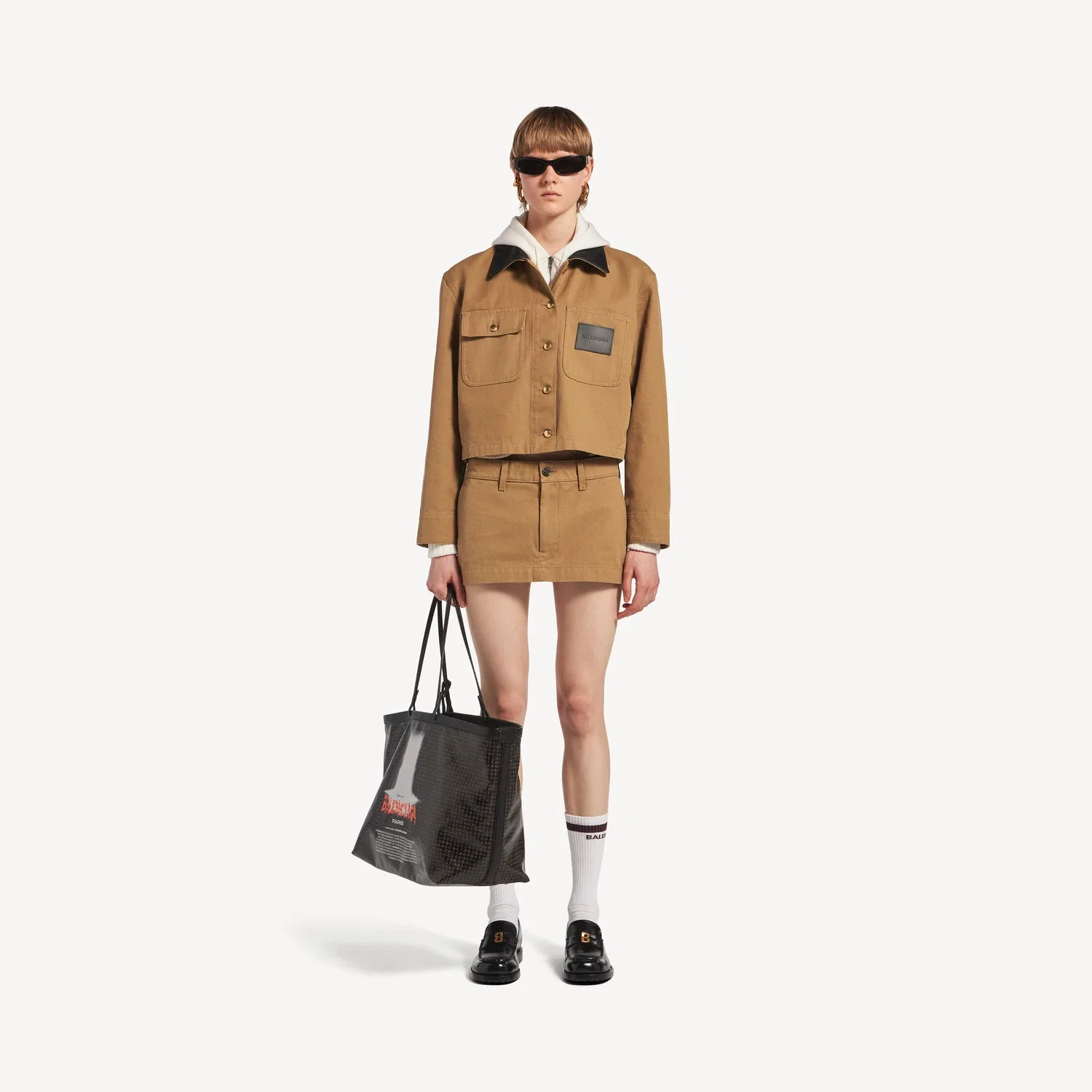 Женская укороченная рабочая куртка в бежевом цвете BALENCIAGA, бежевый — фото 2
