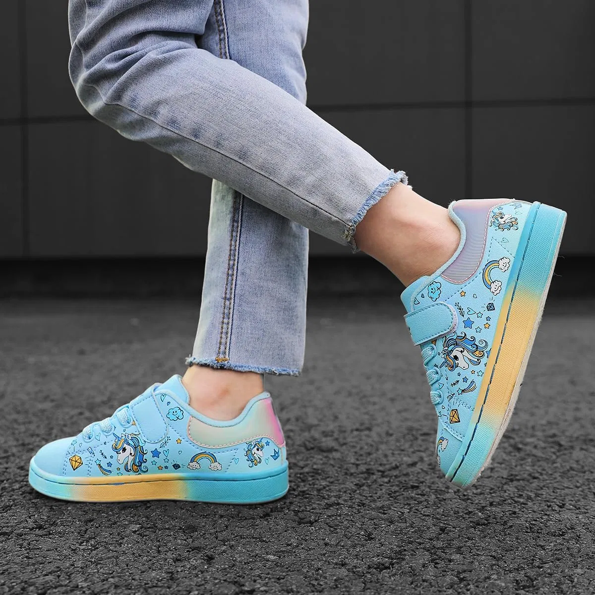 Детские кроссовки для девочек с принтом Unicorn GEERX, Light Blue — фото 2