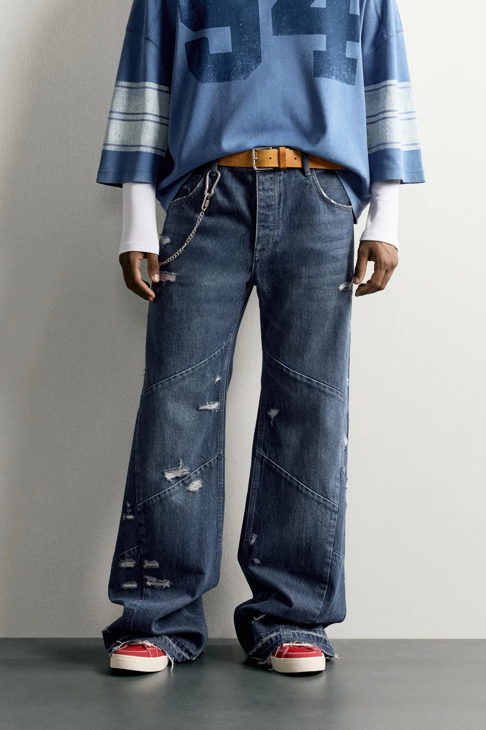Джинсы с расклешенным кроем и декоративными швами ZARA, Blue — фото 2