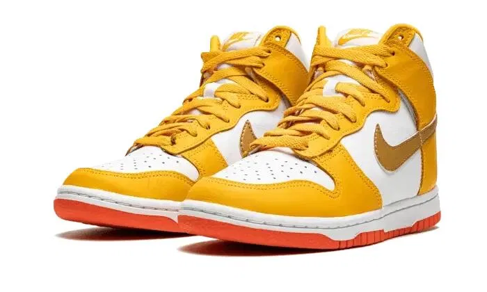Детские кроссовки высокие с принтом Dunk High Nike, University Gold White Crimson — фото 2