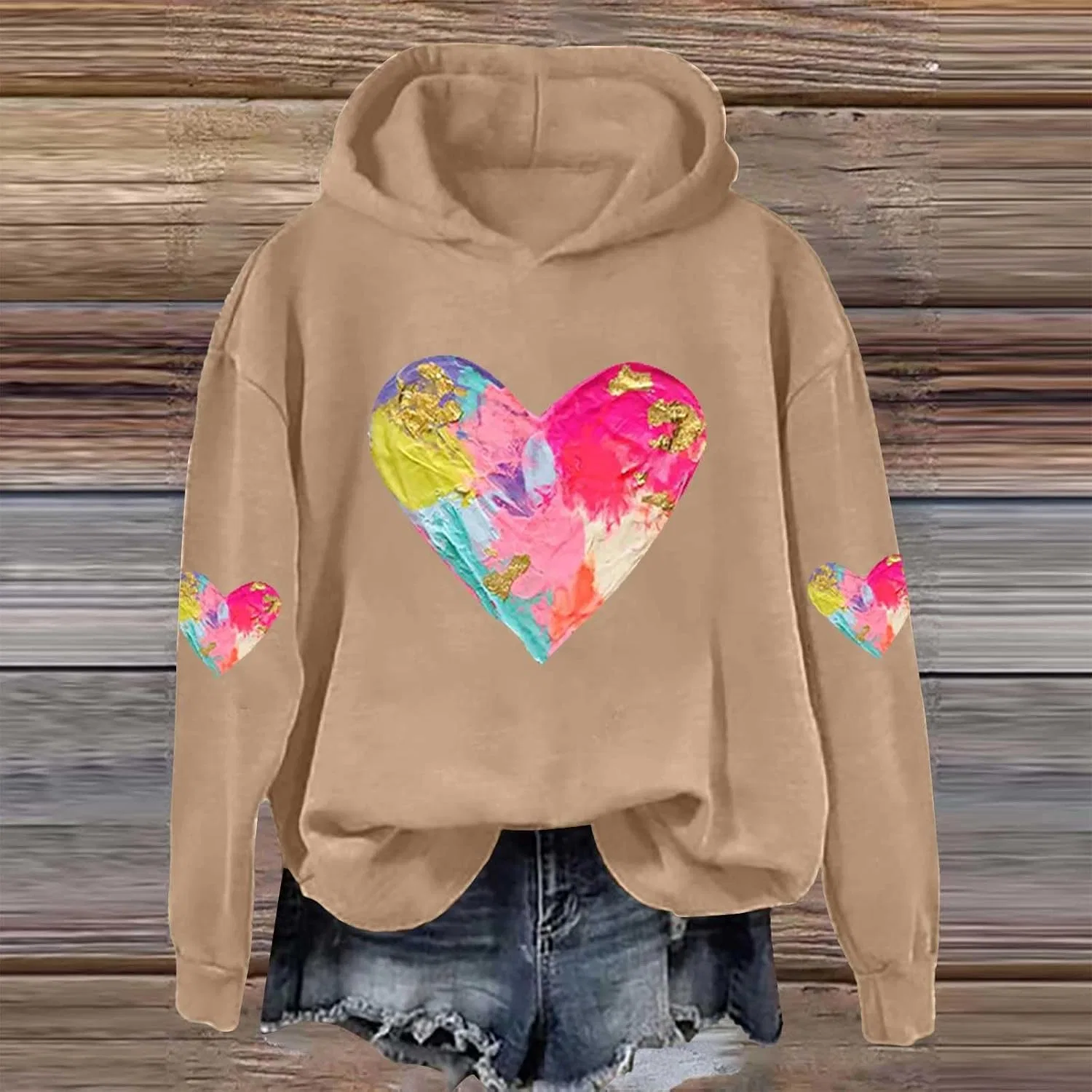 Женское худи с принтом Heart Tie Dye, хаки — фото 2