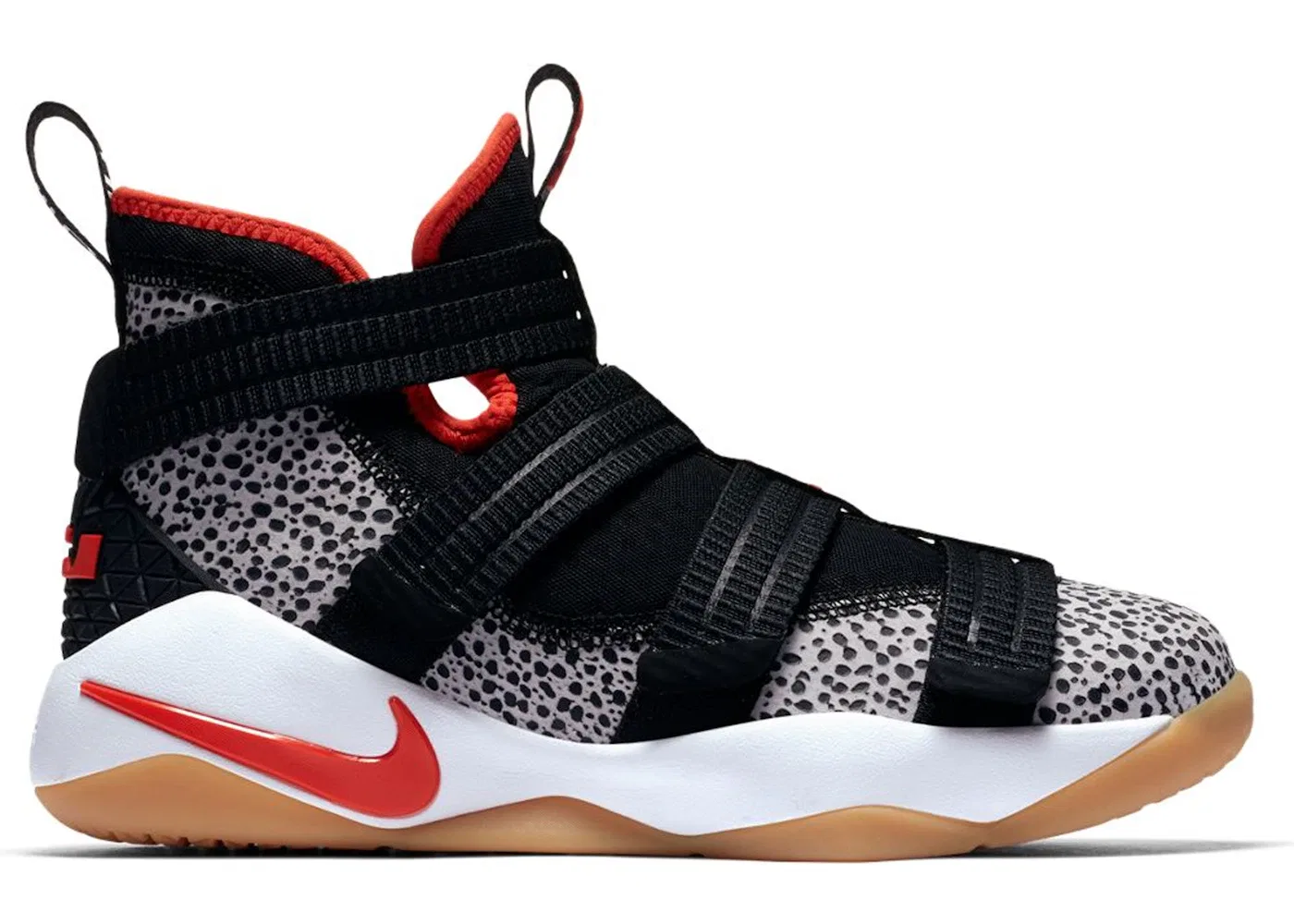 Детские кроссовки для мальчиков с высокой посадкой Nike LeBron Zoom Soldier 11, Black/Team Orange-White-Atmosphere Grey