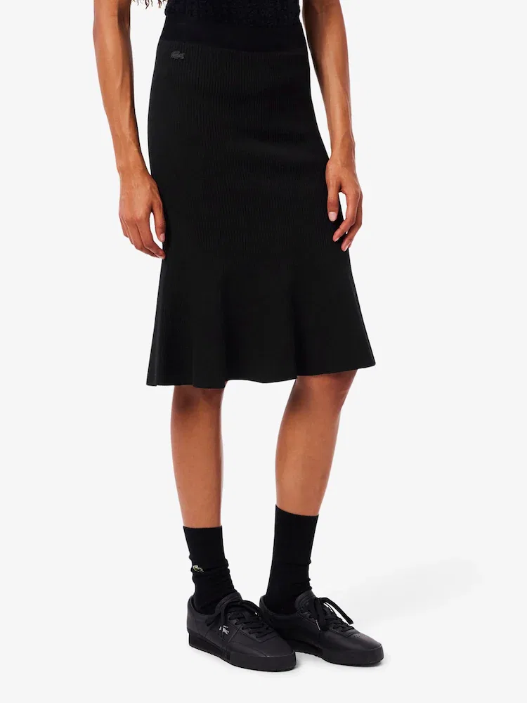 Юбка миди LACOSTE 3D Ribbed Flare, Черная — фото 2