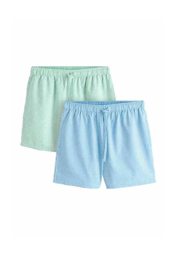 Комплект пижамных шорт Regular fit, Striped, Regular fit - woven stripe pyjama shorts 2 pack, Next, Green, синий/зеленый — фото 4