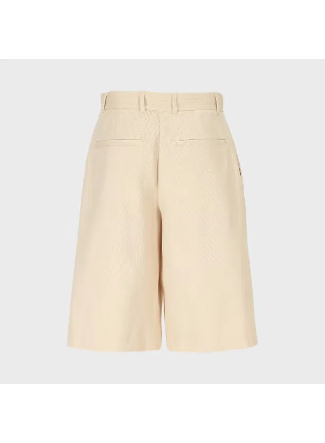 Шорты-бермуды хлопковые с вафельной вязкой Zara, светлый хаки — фото 3