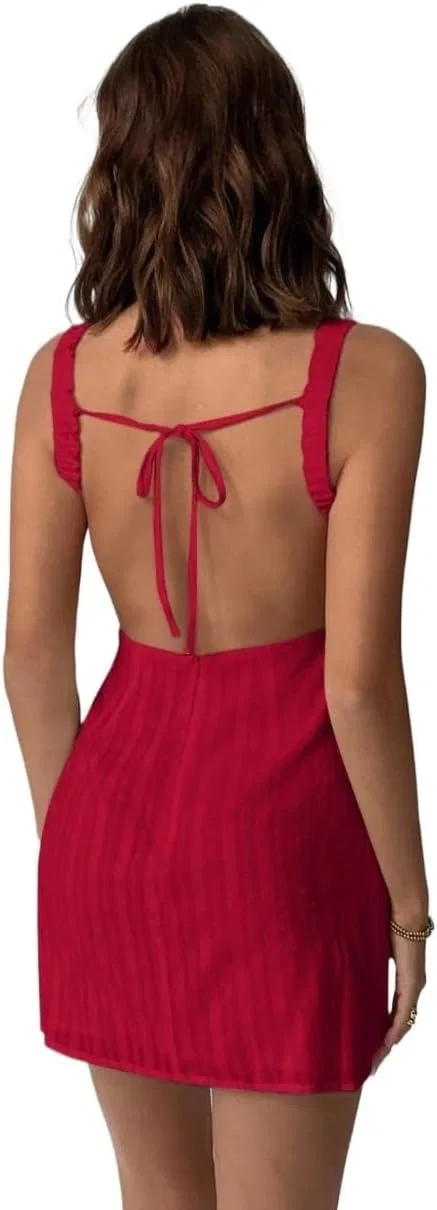 Женское мини-платье с круглым вырезом без рукавов, Rose Red