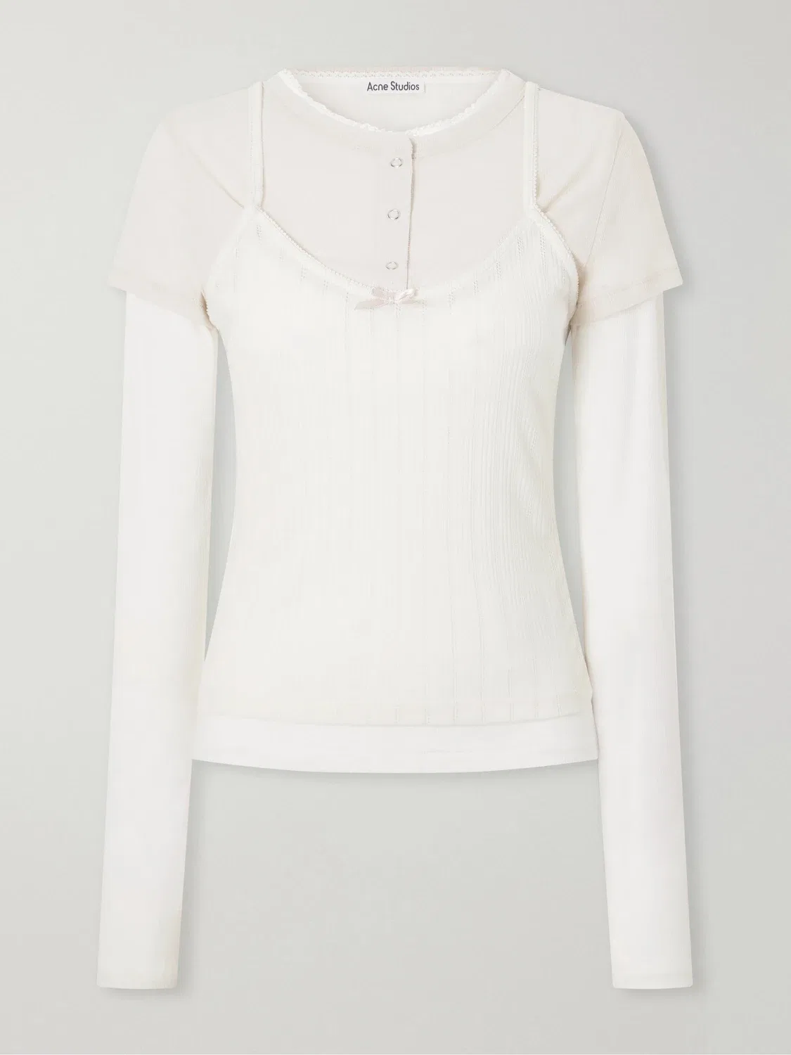 Футболка Ersilia из лиоцелла и хлопка от ACNE STUDIOS со вставками и рубчиком, белый