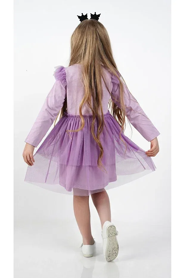 Детское платье для девочек с принтом Kuromi lilac tulle detailed girl's dress Buse&Eylül Bebe, Purple — фото 4