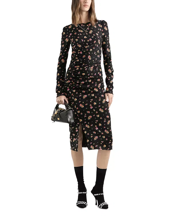 Женское платье миди с принтом Floral Print Charmeuse Midi Dress Dolce & Gabbana, Black Print