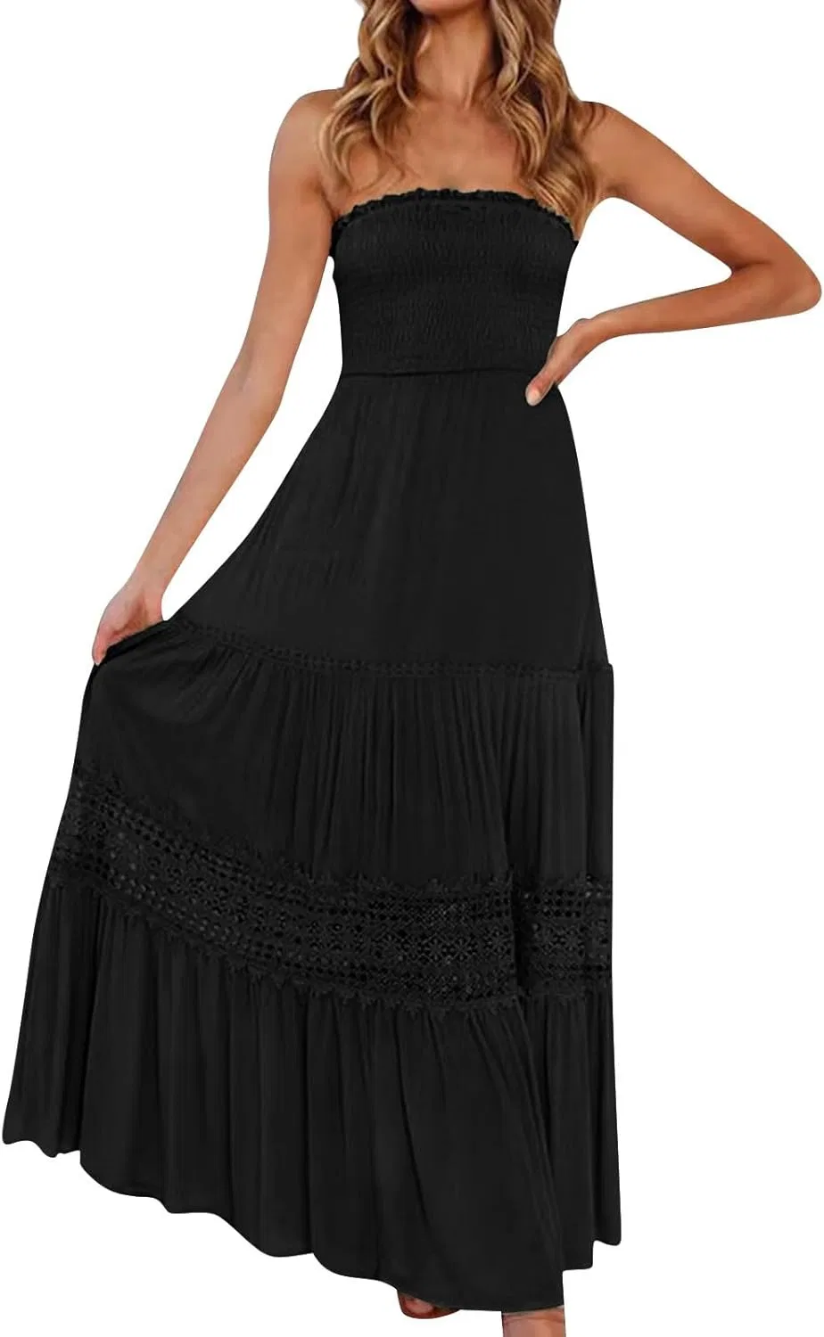 Женское макси-платье с открытыми плечами воланами, Black