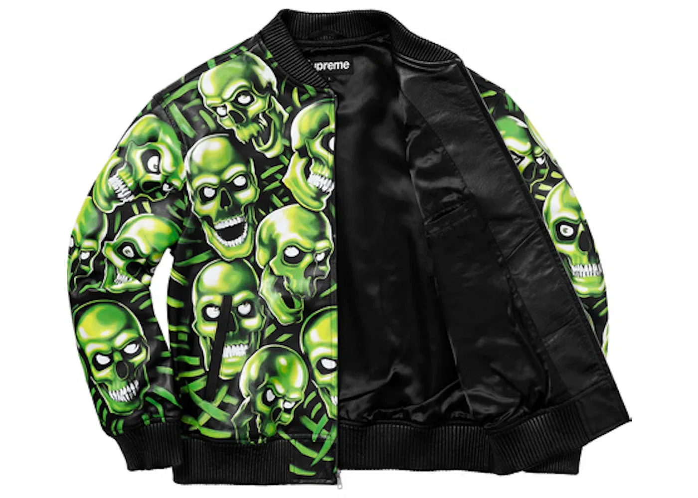 Мужская кожаная куртка-бомбер Skull Pile Supreme, Green — фото 2
