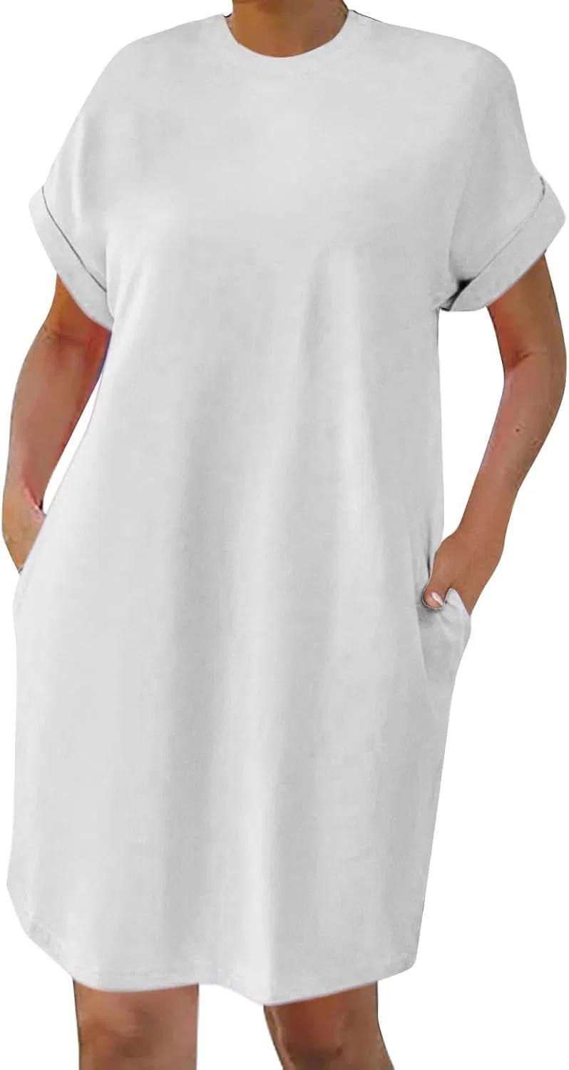 Повседневное мини-платье с коротким рукавом, White