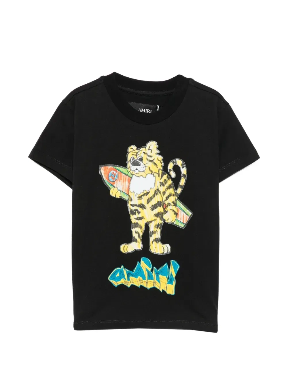Футболка с логотипом с тигровым принтом Amiri Kids, черный