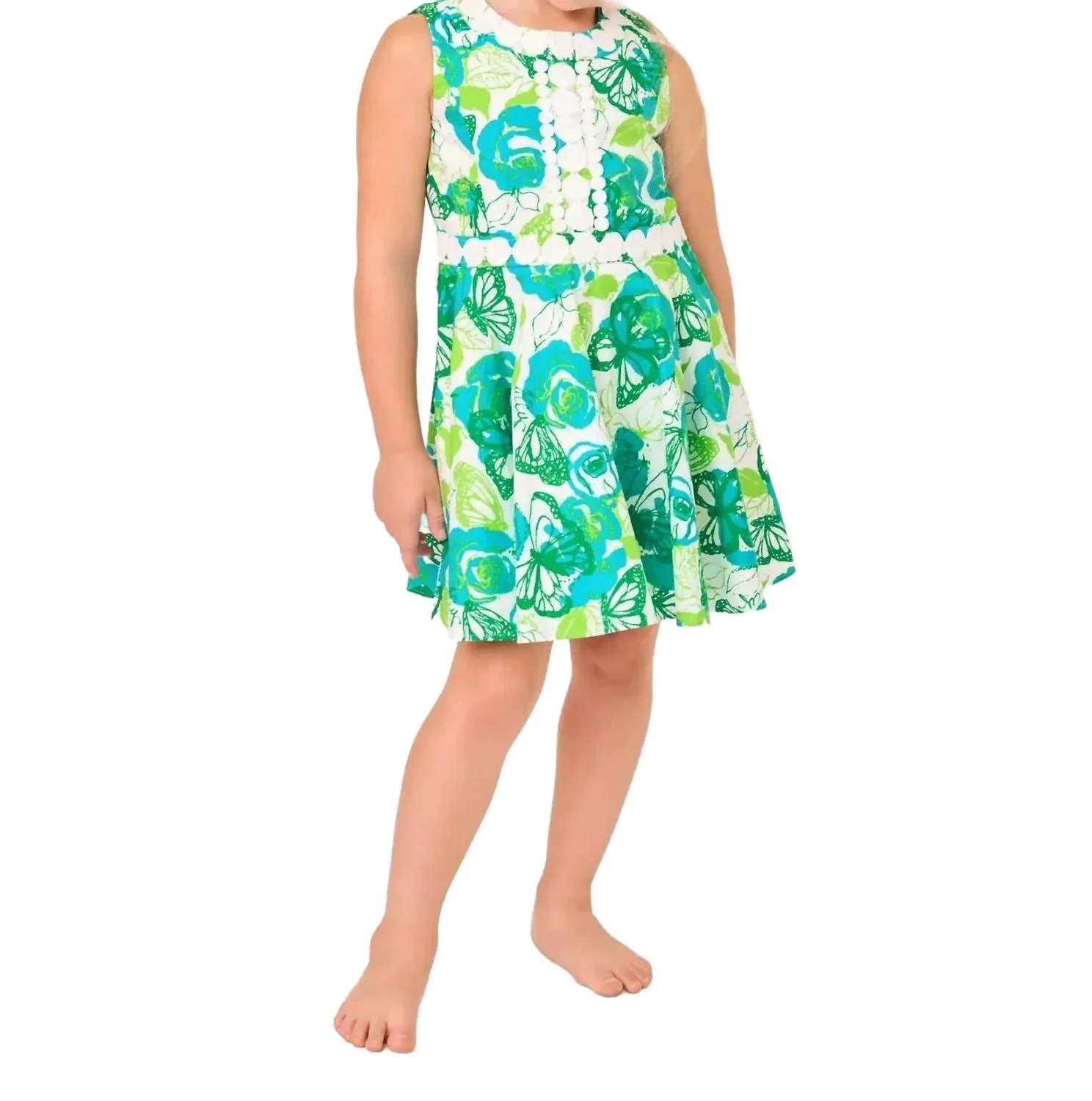 Детское платье для девочек без рукавов с кружевной отделкой Idala Cotton Dress Lilly Pulitzer, Resort White Monarch Rose — фото 3