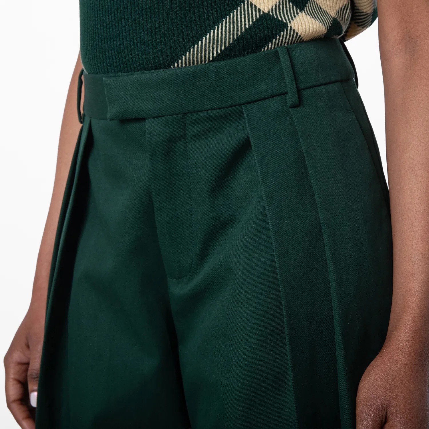 Брюки широкие плиссированные Pleated Cotton Wide-Leg Trousers Burberry, Ivy — фото 2