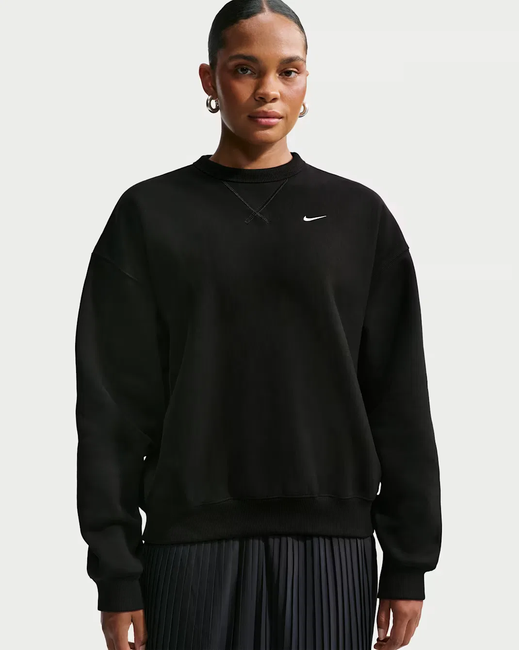 Женская футболка с круглым вырезом оверсайз Nike Studio Fleece Heavyweight, Total Black/Sail — фото 3