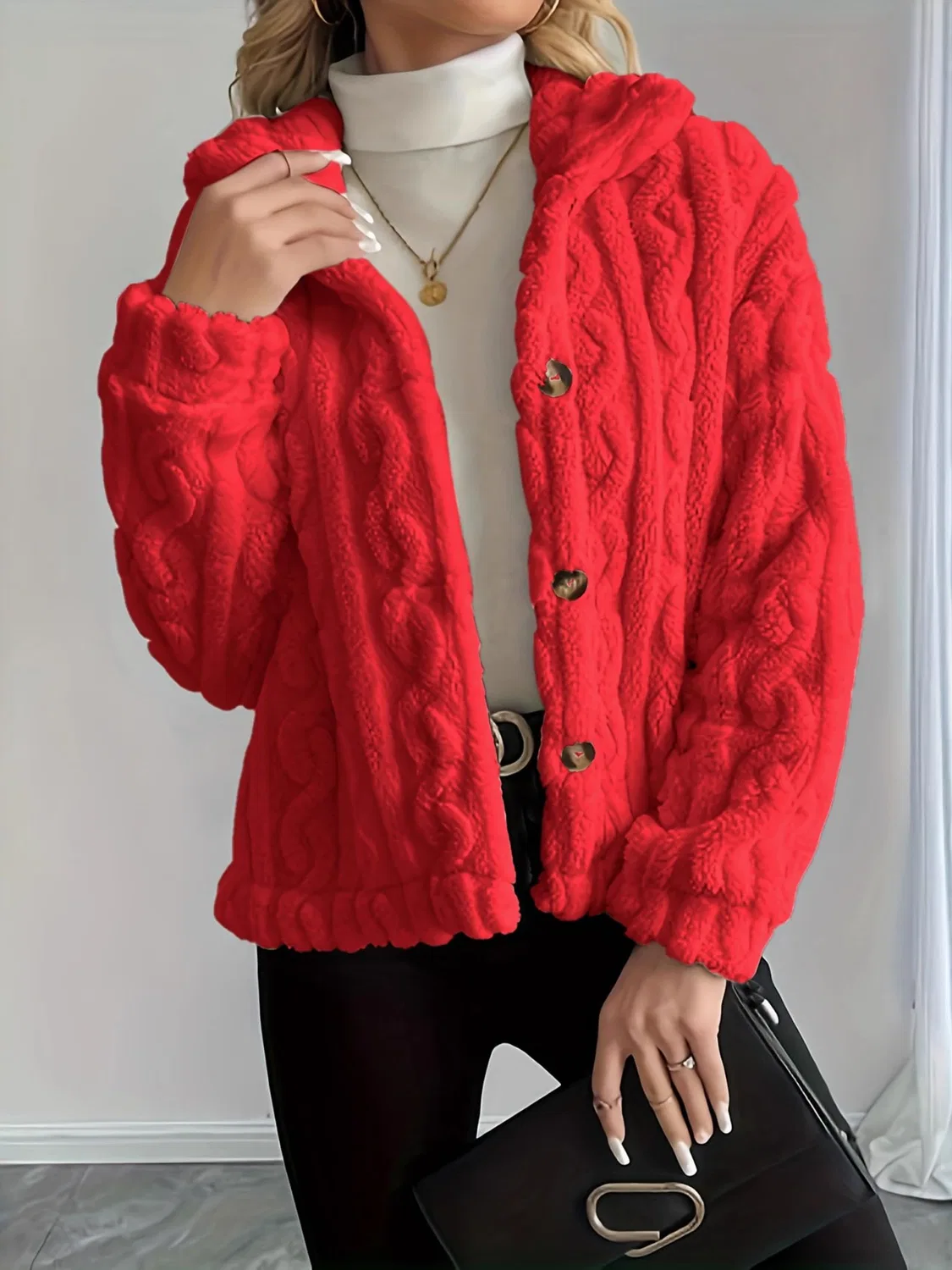 Женская куртка из флиса с капюшоном и длинным рукавом, Rosso — фото 2