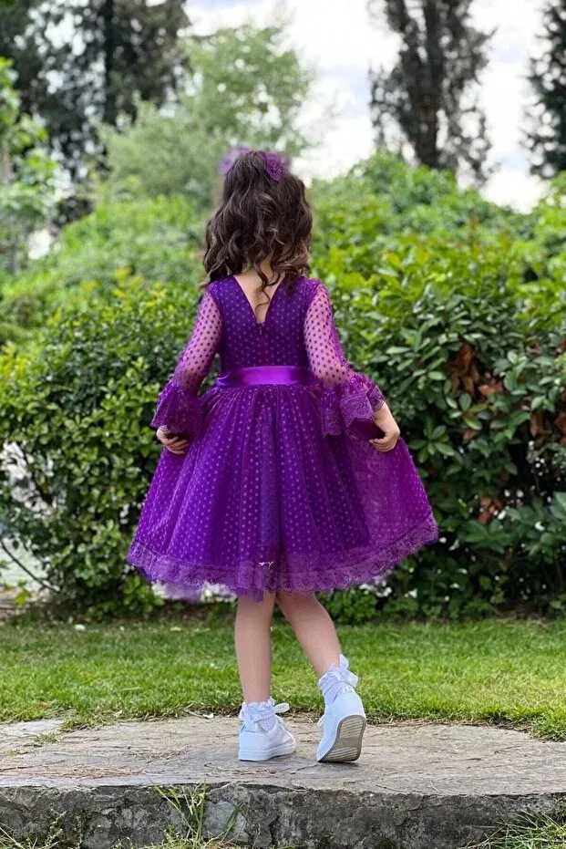 Детское платье для девочек кружевное с поясом Princess model children's evening dress april 23 and graduation dress aby0001 Abiyekids, Purple — фото 2