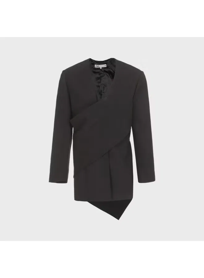 Жакет с подплечниками приталенный Zara, черный — фото 2