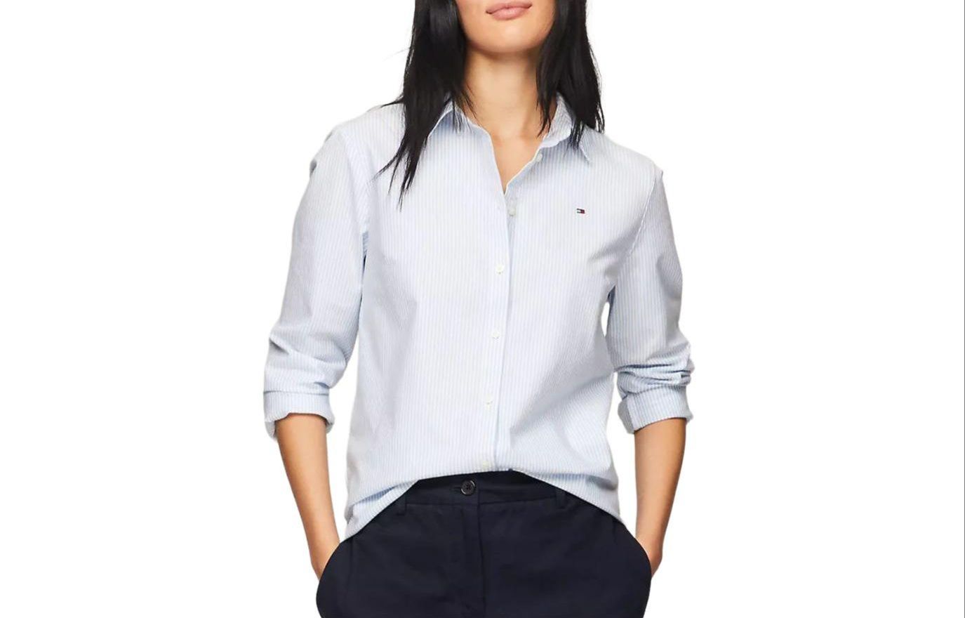 Tommy Hilfiger Обычная посадка полосатая тянущаяся оксфордская рубашка Women's Blue — фото 4