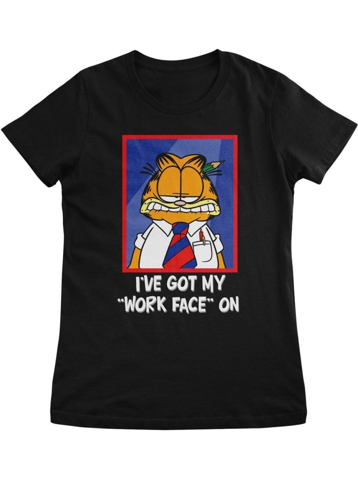 

Футболка с надписью I've Got My "Work Face" On Girly Tee черного цвета Garfield, Черный, Футболка с надписью I've Got My "Work Face" On Girly Tee черного цвета Garfield
