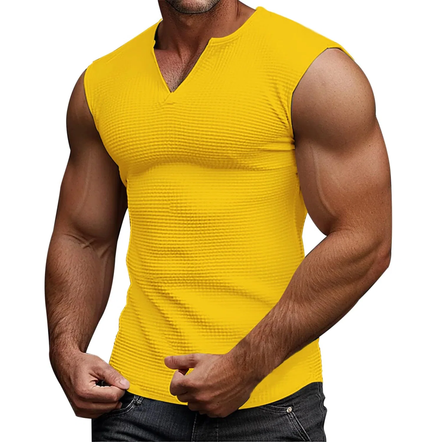 Мужская майка без рукавов с V-образным вырезом Honeycomb Sleeveless Muscle Training Shirt, Yellow