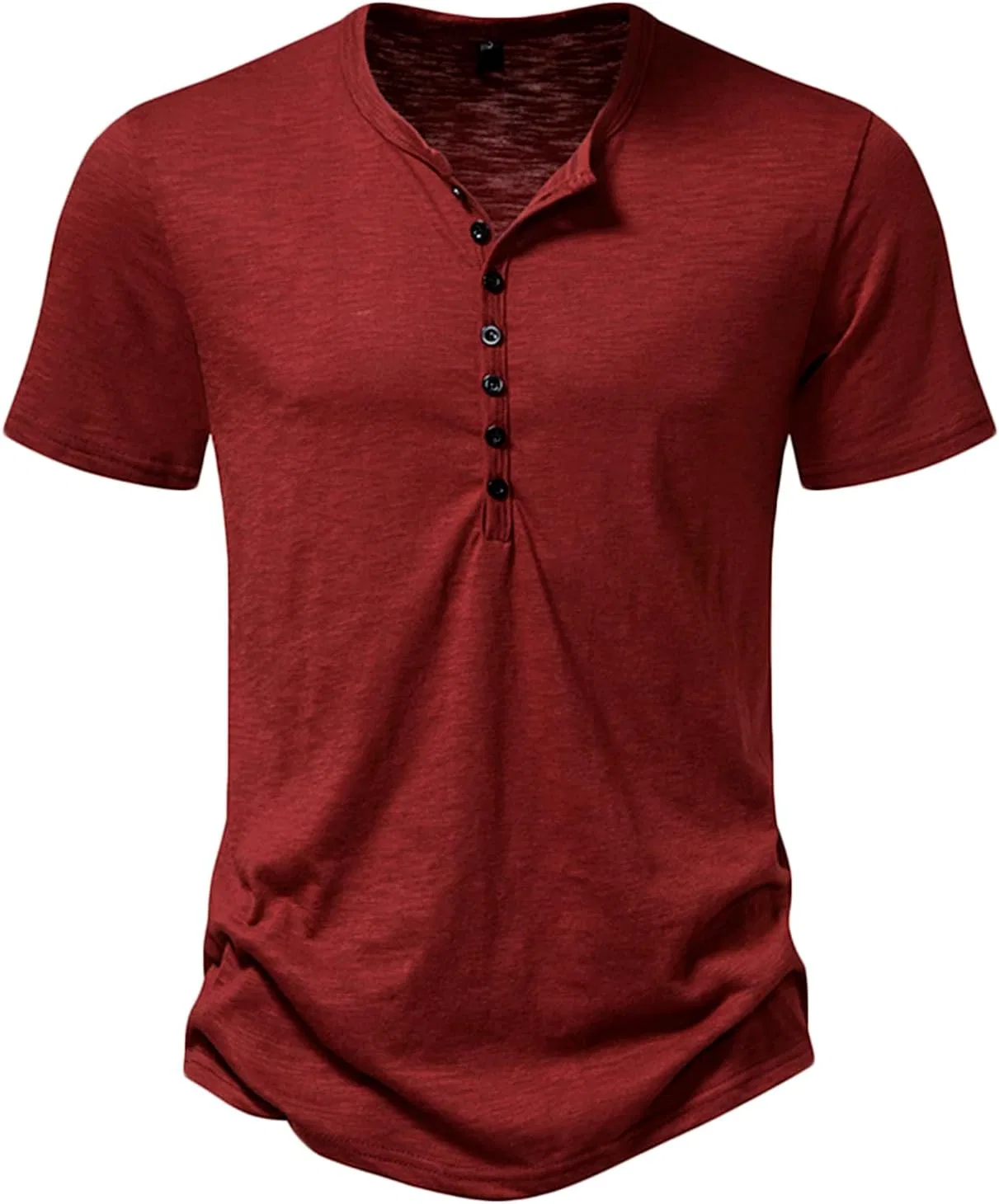 Мужская футболка с V-образным вырезом Henley Button Up, Wine — фото 2