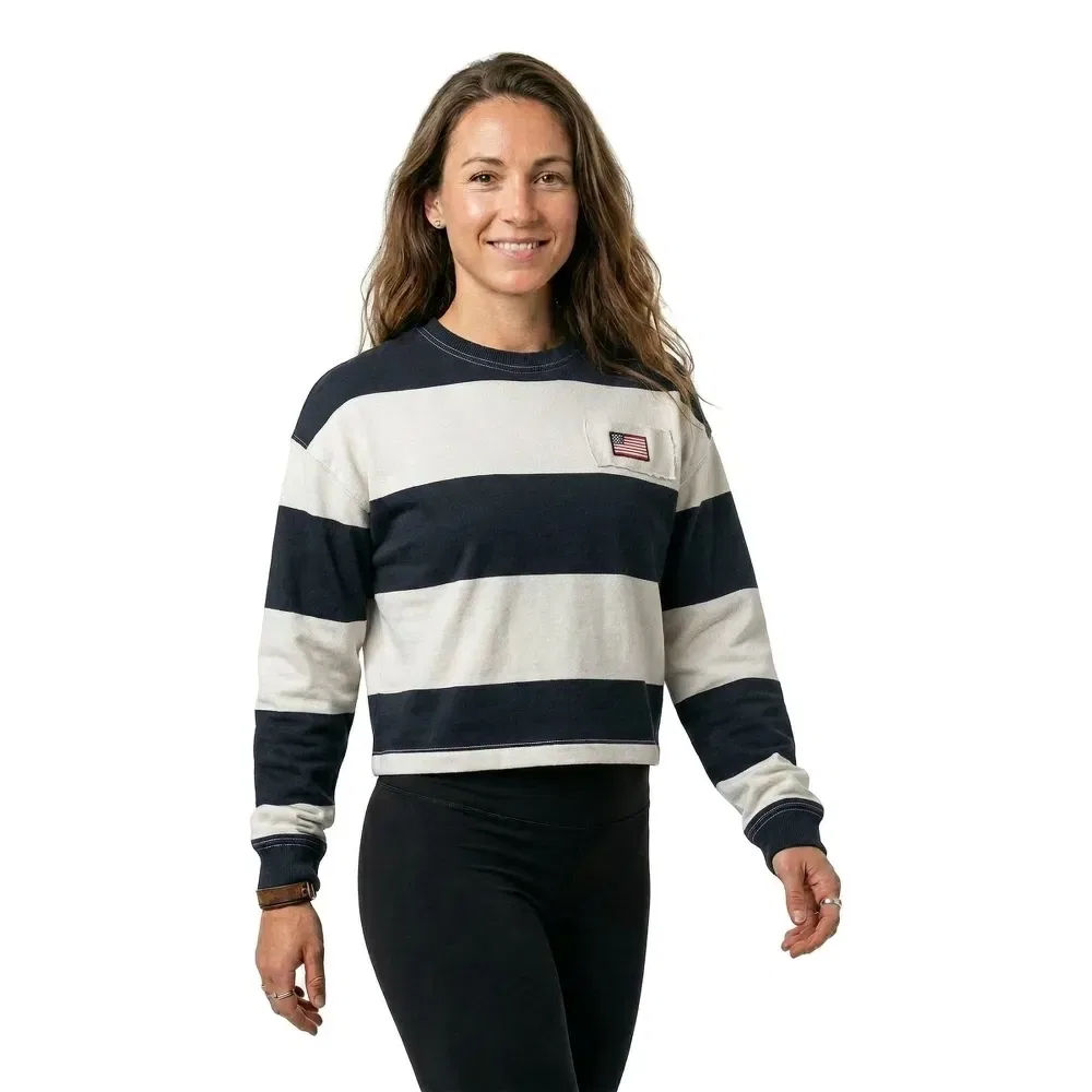 Женский свитшот с полосатым принтом Athletic Essential Stripe Slouchy Crew Superdry, Blue — фото 2