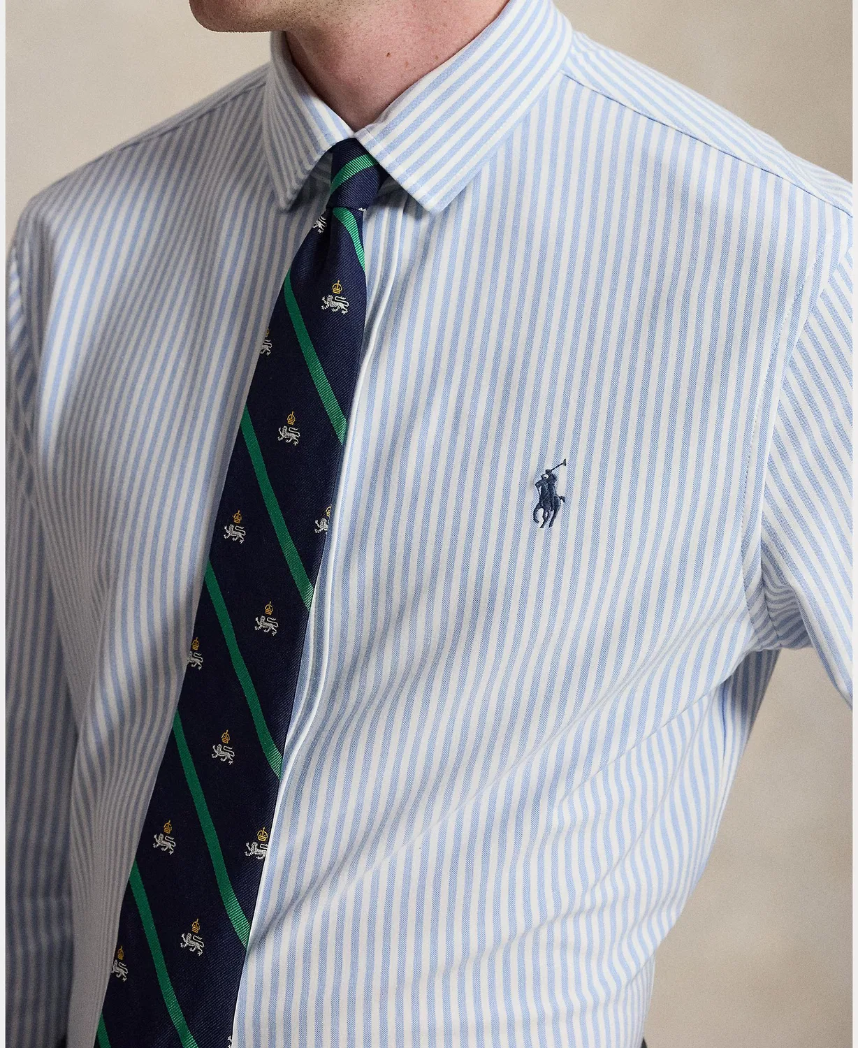 Мужская рубашка в полоску, Oxford Slim Fit, Polo Ralph Lauren, голубой — фото 3