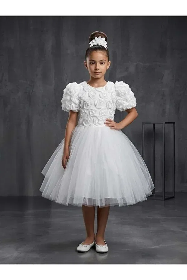 Детское платье для девочек с геометрическим принтом Prom Mnk Baby&Kids, White