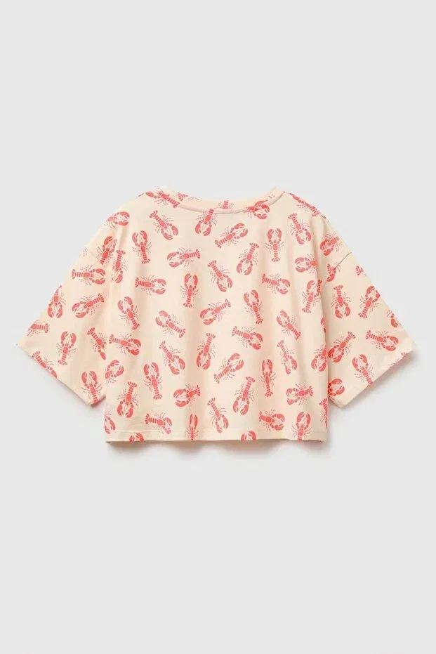 Детская футболка для девочек с принтом Oversize Crop T-Shirt United Colors Of Benetton, Orange — фото 2