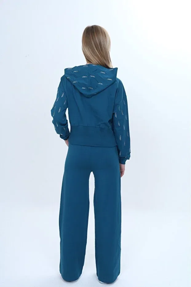 Детский комплект для девочек с вышивкой Stone Embroidered K Hooded Toontoy, Oil Blue — фото 4