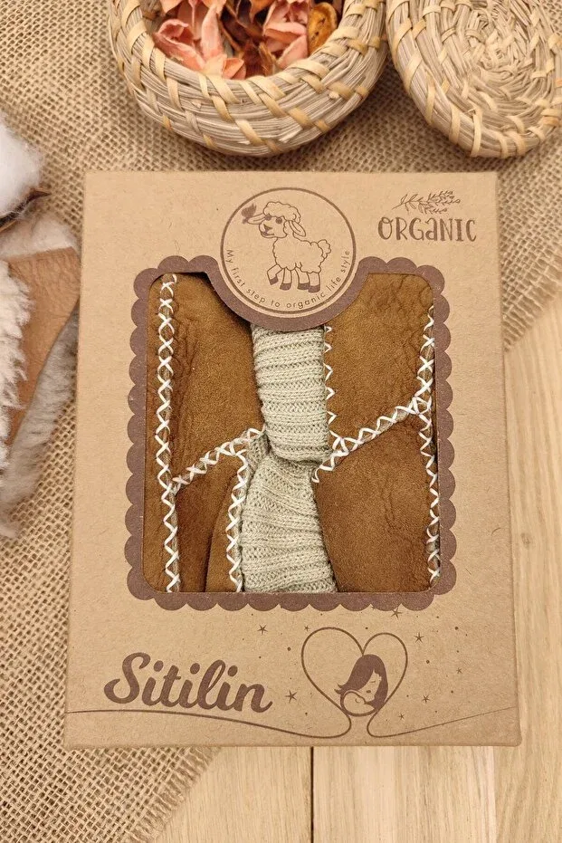 Детские пинетки из натуральной кожи с шерстью внутри Unisex Baby Booties Natural Baby Socks Sitilin, Brown — фото 3