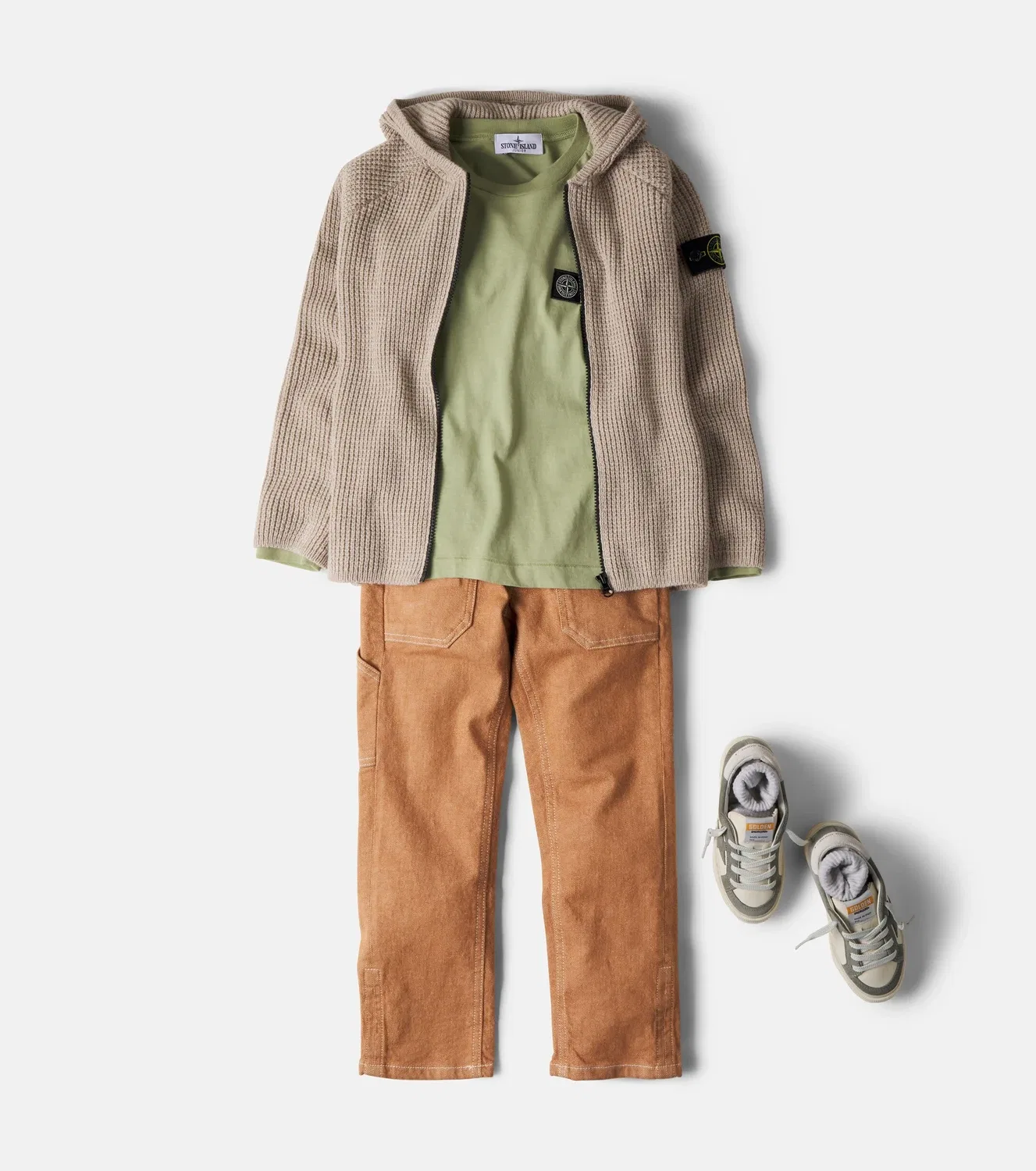 Джемпер на молнии с капюшоном Stone Island Junior, бежевый — фото 2